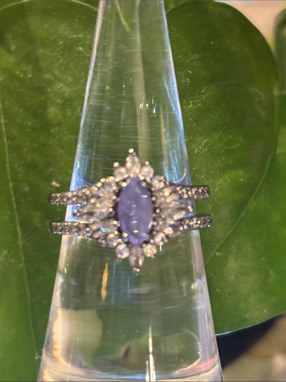 Lavender Marquise Halo Ring with Split Band